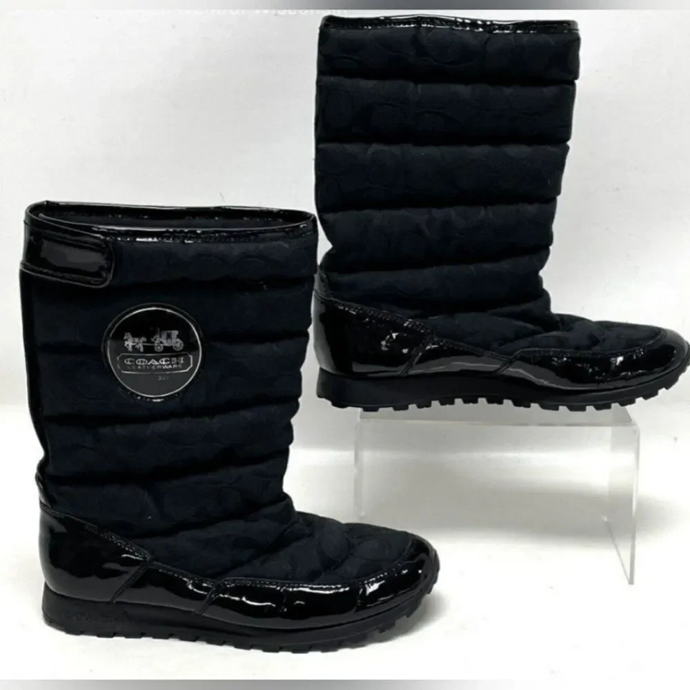 Coach JORDY Designer Patent Leather Women Snow Winter Boots Black Signature 10B